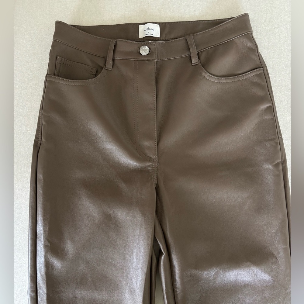 Aritzia Wilfred vegan leather pant Melina cropped 6 brown taupe - Picture 3 of 8